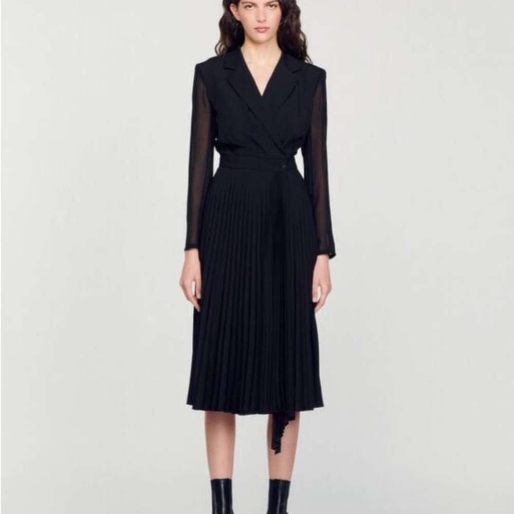 Sandro long-sleeved V-neck midi dress M 38 size